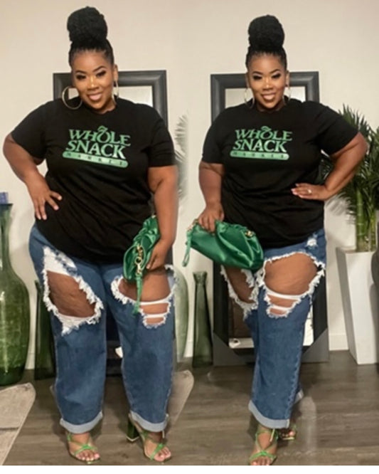 PLUS SIZE HIGH WAIST DESTROYED KNEE JEANS