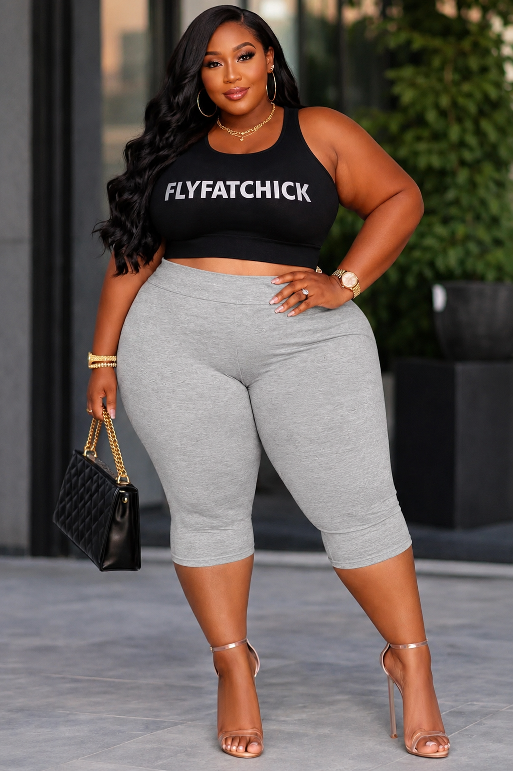 PLUS SIZE Cotton Capri Leggings-GREY-26