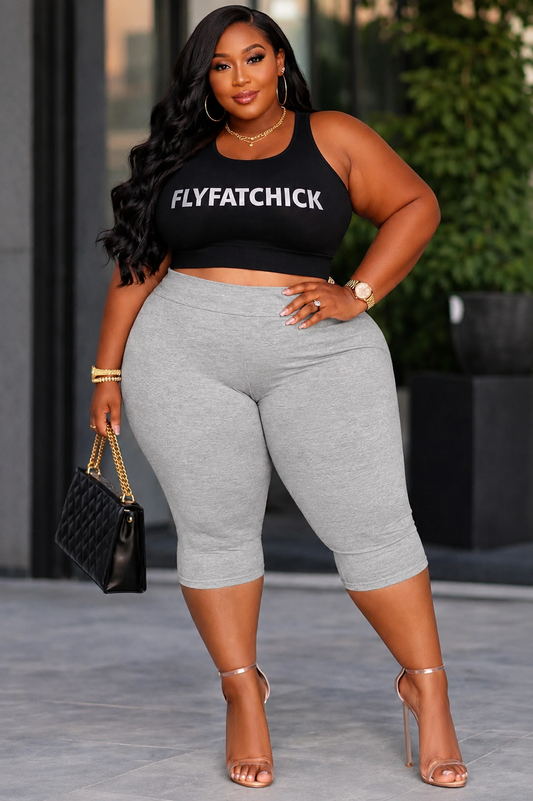 PLUS SIZE Cotton Capri Leggings-GREY-26