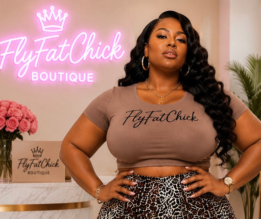 Plus Size " FlyFat Chick" Crop Top-MOCHA/BLACK-06