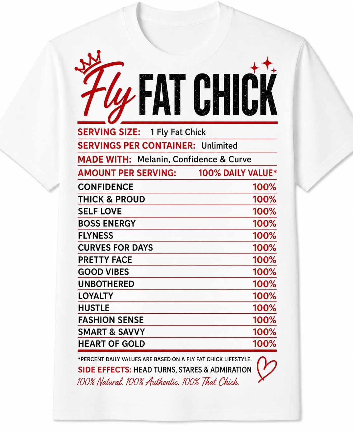 Plus Size FlyFat Chick "THE INGREDIENTS" TEE-WHITE
