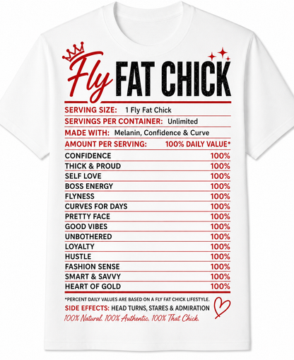 Plus Size FlyFat Chick "THE INGREDIENTS" TEE-WHITE