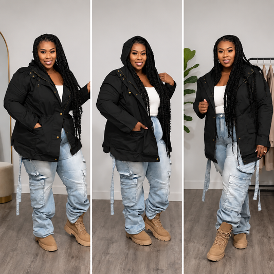 PLUS SIZE HOODED CARGO JACKET-BLACK-11