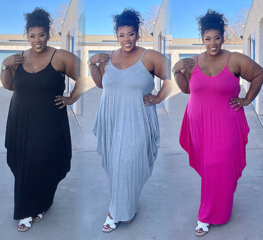 PLUS SIZE SPAGHETTI STRAP HAREM MAXI DRESS
