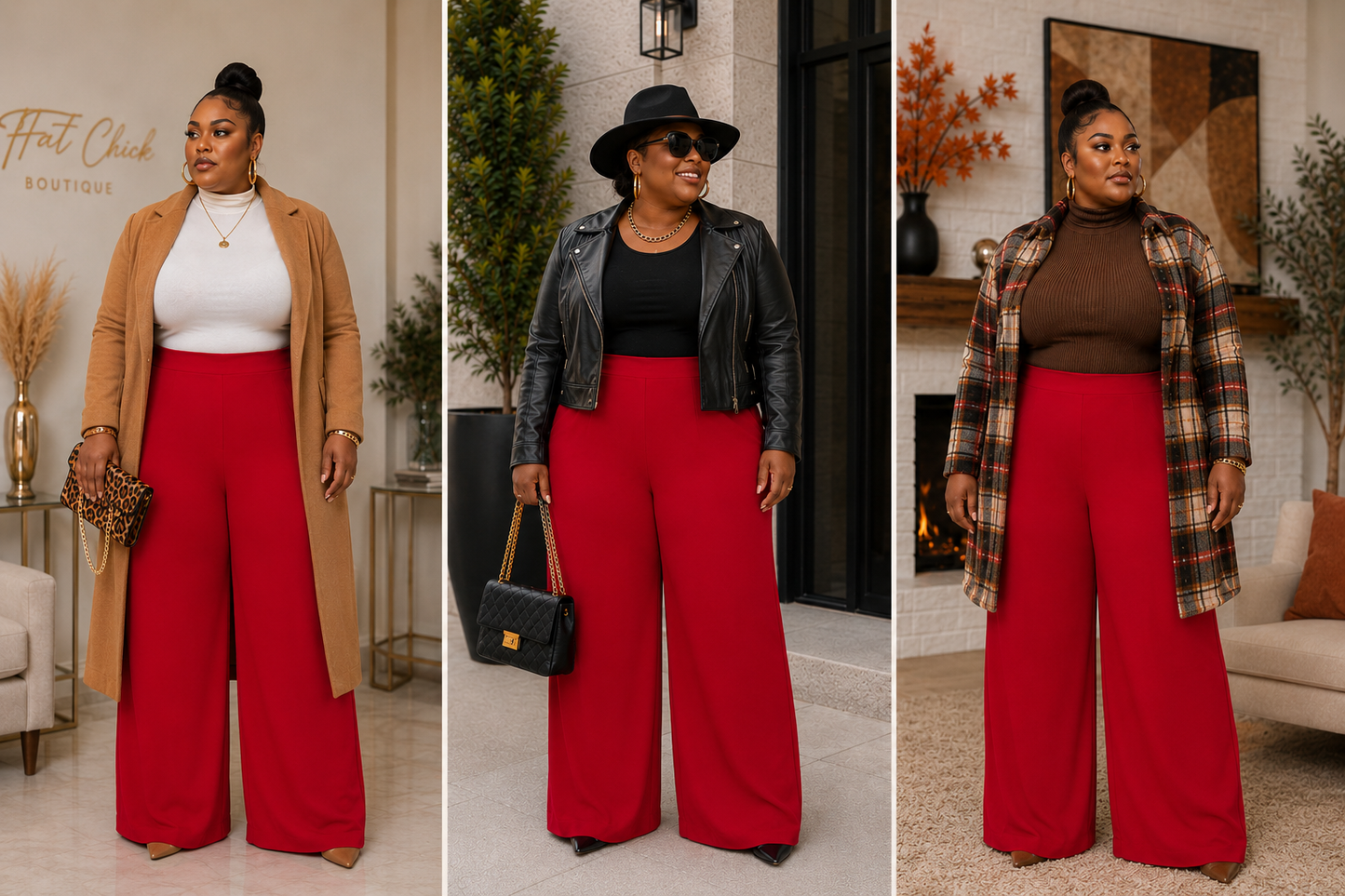 PLUS SIZE "CEO MOTION" STRETCHY PALAZZO PANTS-RED-44