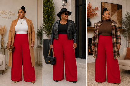 PLUS SIZE "CEO MOTION" STRETCHY PALAZZO PANTS-RED-44