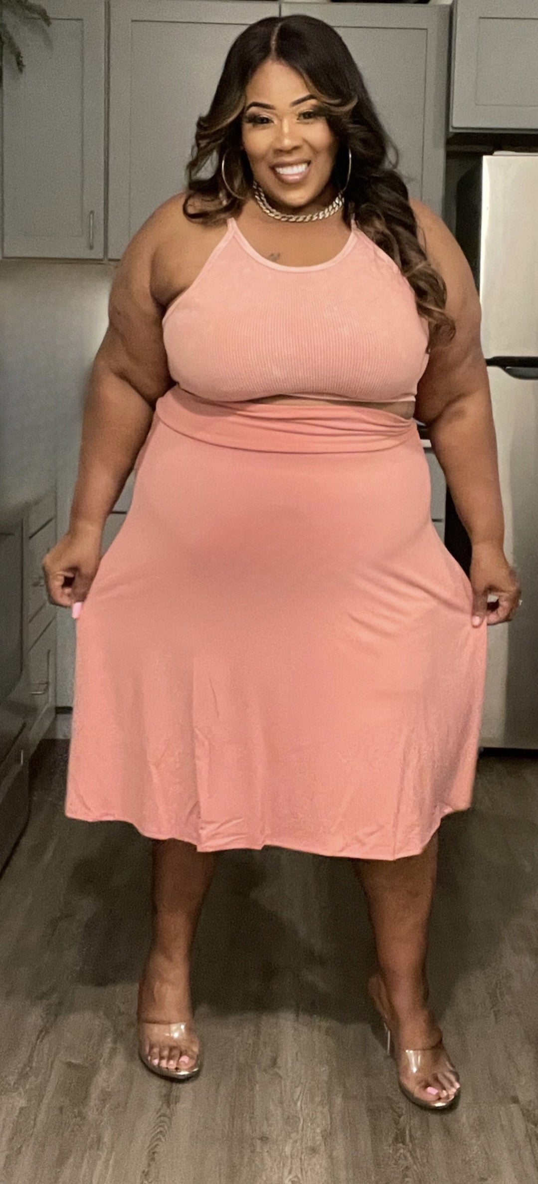 PLUS SIZE 2-PIECE RIBBED TANK & FLARE DOLLY SKIRT