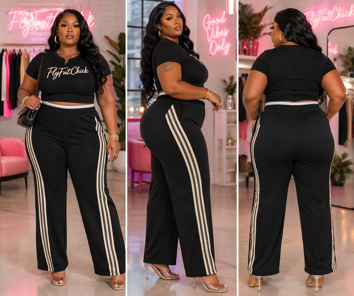 PLUS SIZE " BOSS LANE" TRACK PANTS-BLACK-14