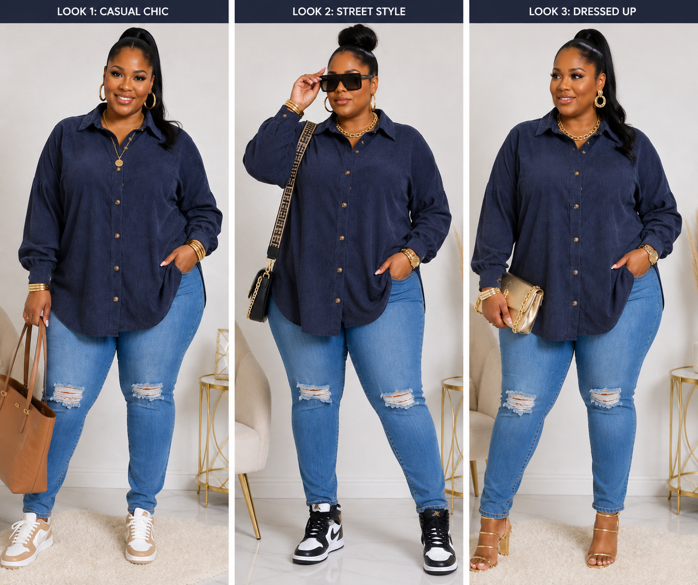 PLUS SIZE LONG SLEEVE FRONT POCKET BUTTON UP CORDUROY SHIRT-NAVY BLUE-50