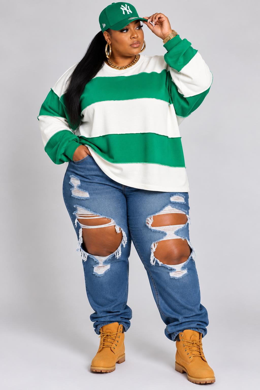 PLUS SIZE "BIG FINE ISH" TOP-KELLY GREEN