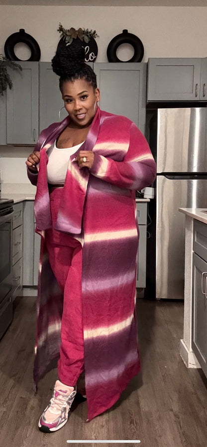 PLUS SIZE OPEN FRONT DRAPED CARDIGAN-MAGENTA MIX