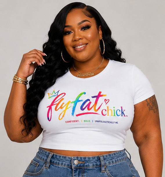 Plus Size " FlyFat Chick" Crop Top-RAINBOW-07