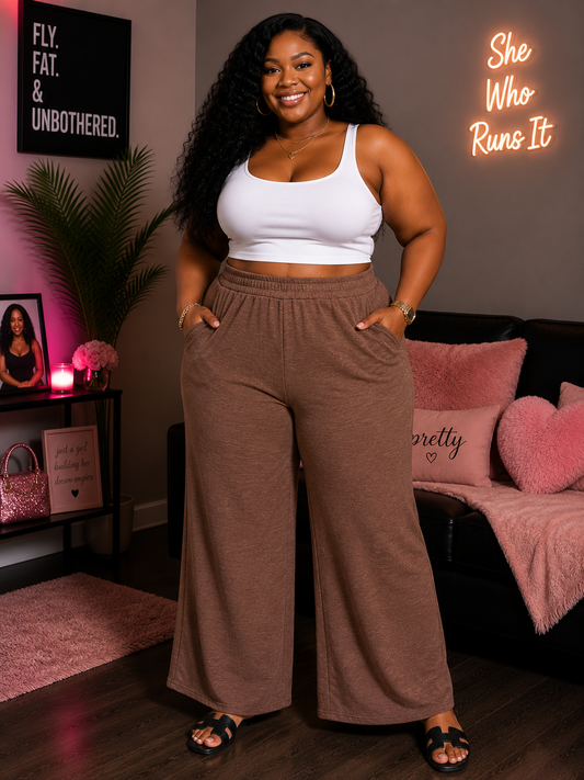 PLUS SIZE "SOFT FLOW LOUNGE "PANTS-BROWN-21