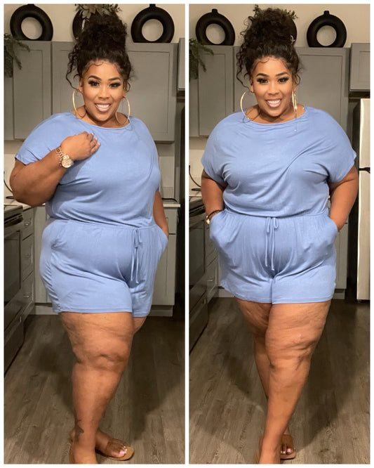 PLUS SIZE BABY BLUE SHORT ROMPER