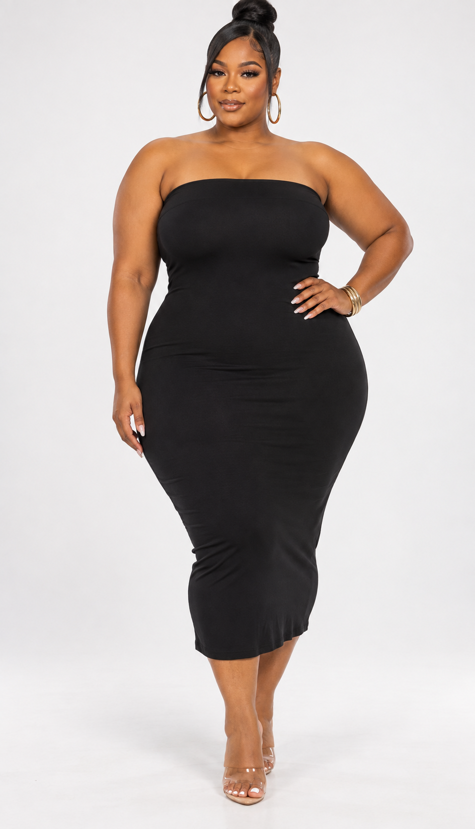 PLUS SIZE BLACK HALTER BODYCON DRESS-67