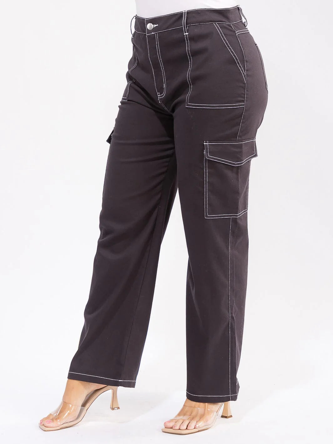 PLUS SIZE CARGO POCKETS WIDE LEG PANTS-BLACK (RUNS SMALL SIZE UP)