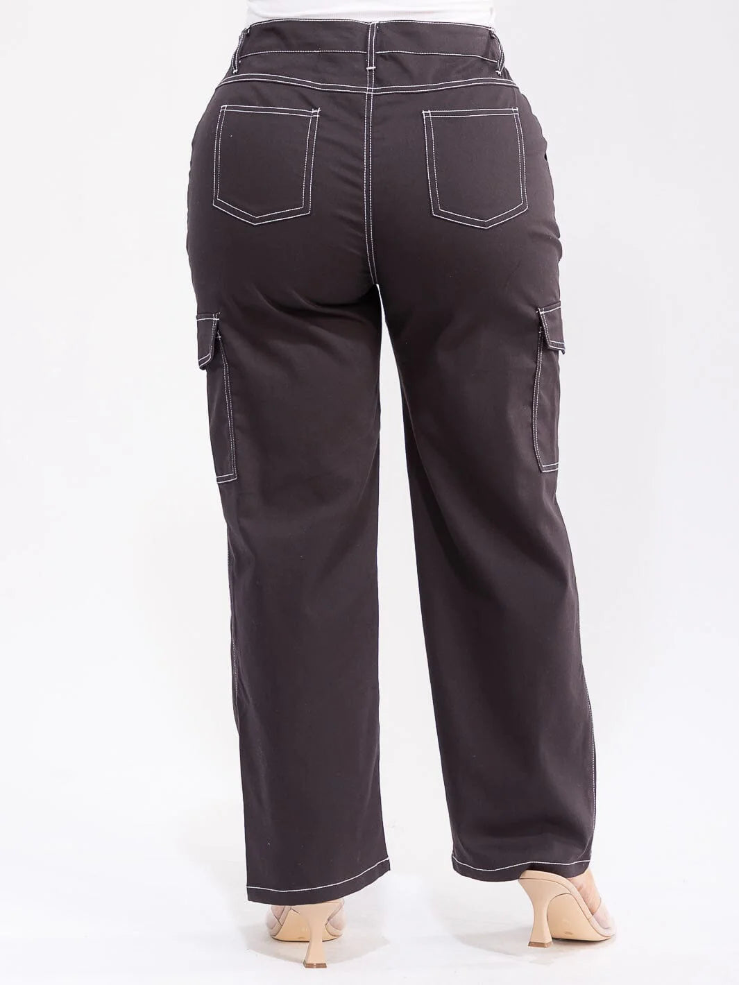 PLUS SIZE CARGO POCKETS WIDE LEG PANTS-BLACK (RUNS SMALL SIZE UP)
