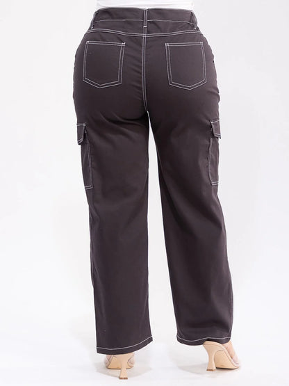 PLUS SIZE CARGO POCKETS WIDE LEG PANTS-BLACK (RUNS SMALL SIZE UP)
