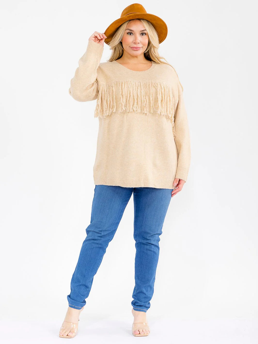 PLUS SIZE FRINGE IT SWEATER-CREAM-65