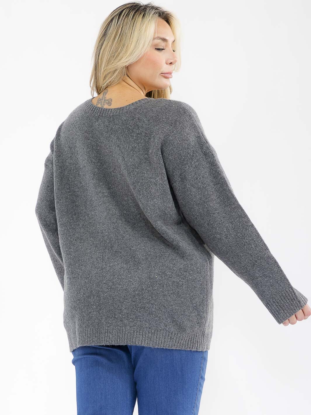 PLUS SIZE FRINGE IT SWEATER-CHARCOAL-65