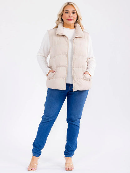 PLUS SIZE PUFFER VEST-BEIGE