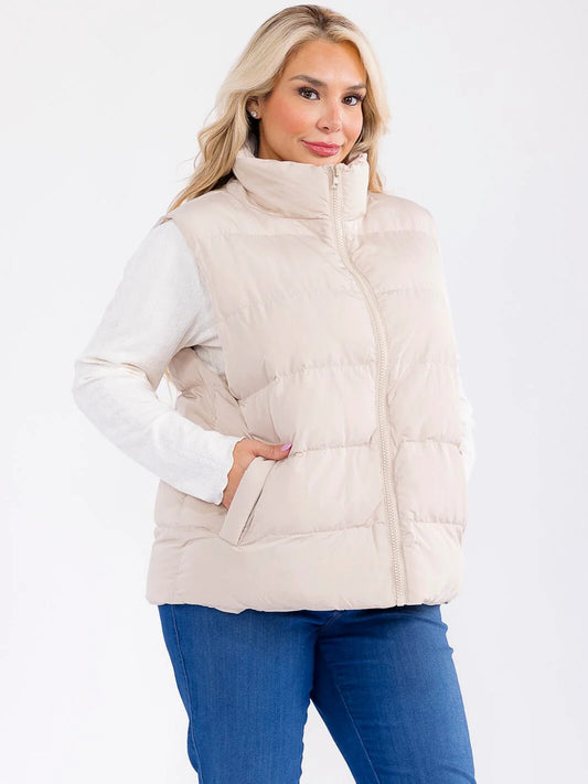 PLUS SIZE PUFFER VEST-BEIGE