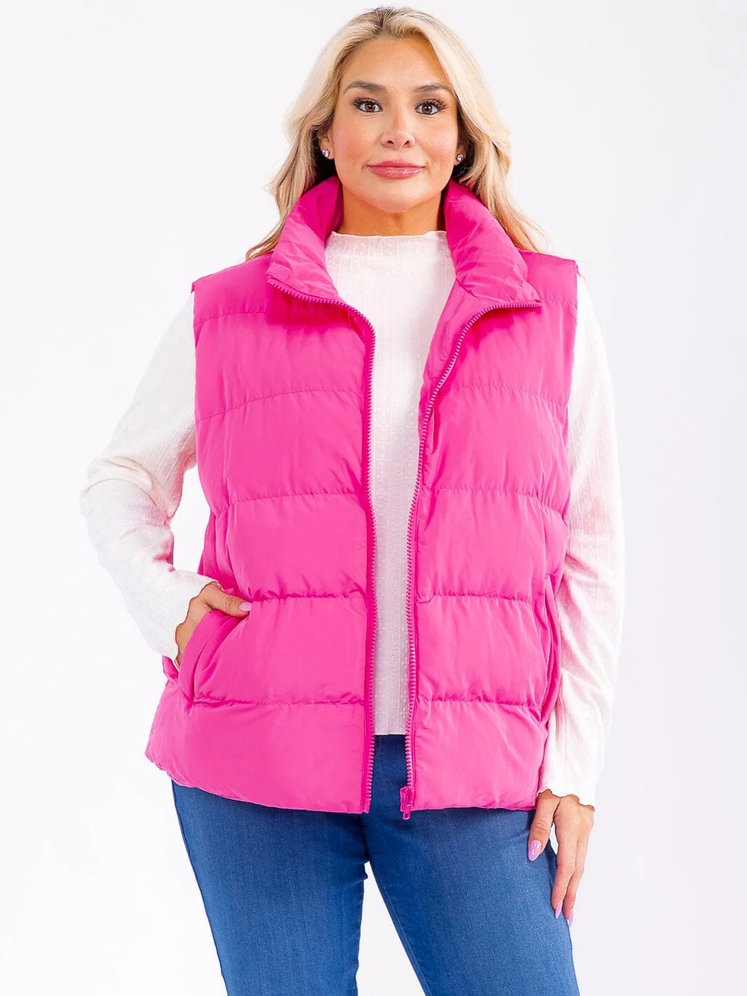 PLUS SIZE PUFFER VEST-FUSCHIA-21