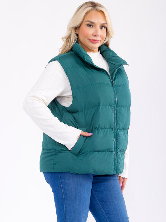PLUS SIZE PUFFER VEST-GREEN-21