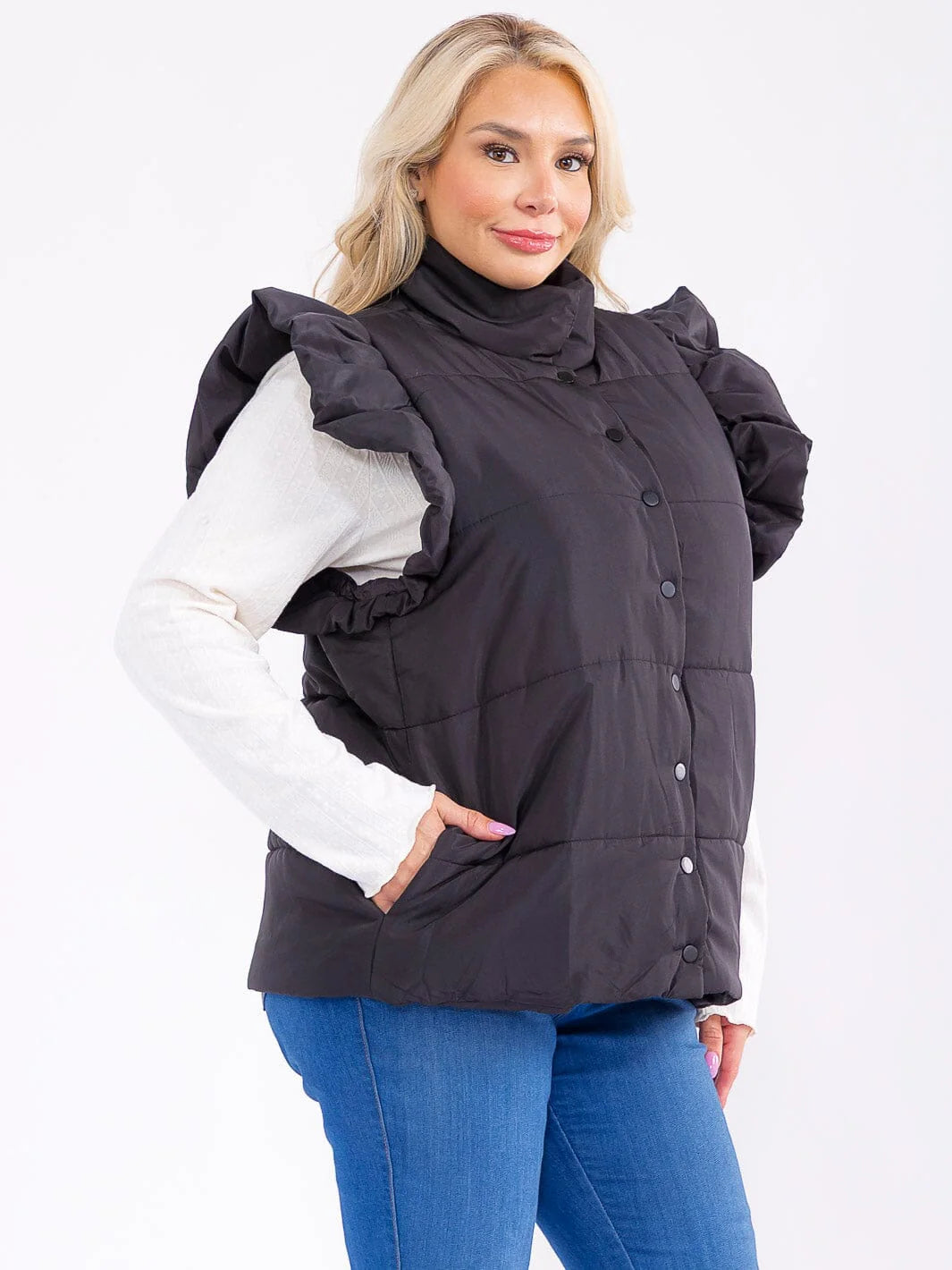 PLUS SIZE "PUFF N STUFF VEST" BLACK