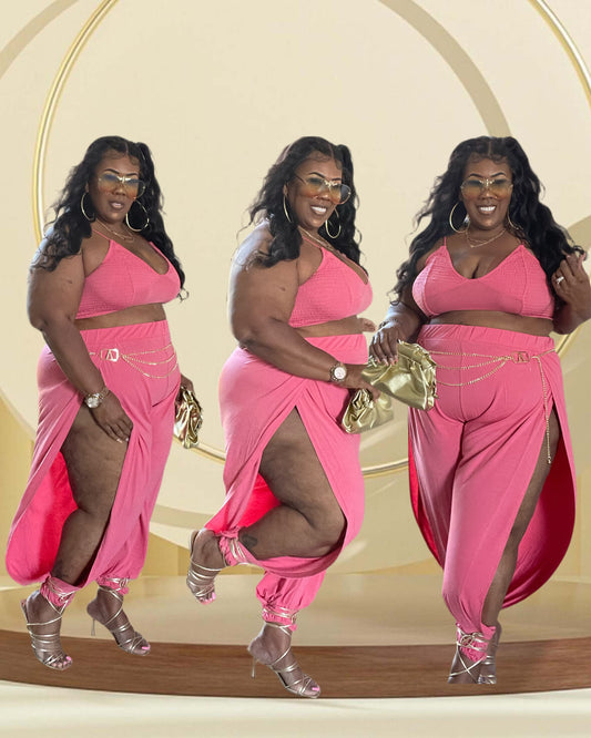 PLUS SPLIT SIDE 2-PIECE PANT SET-DESERT ROSE