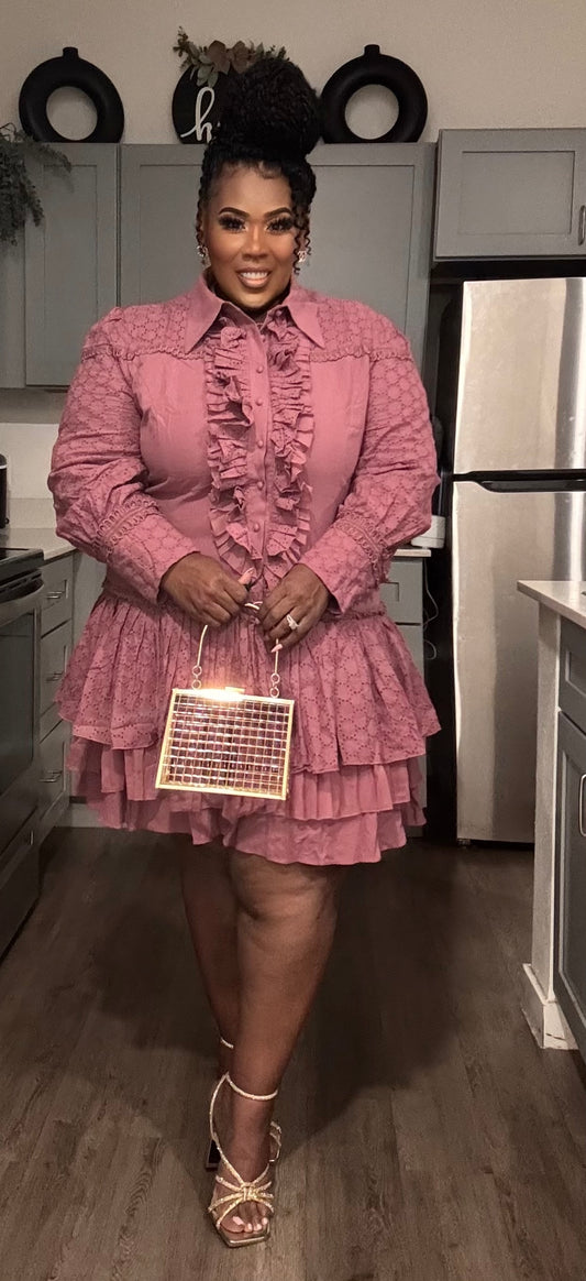PRETTY GIRLS WALK IT THIS BUTTON UP LAYERED RUFFLE DRESS