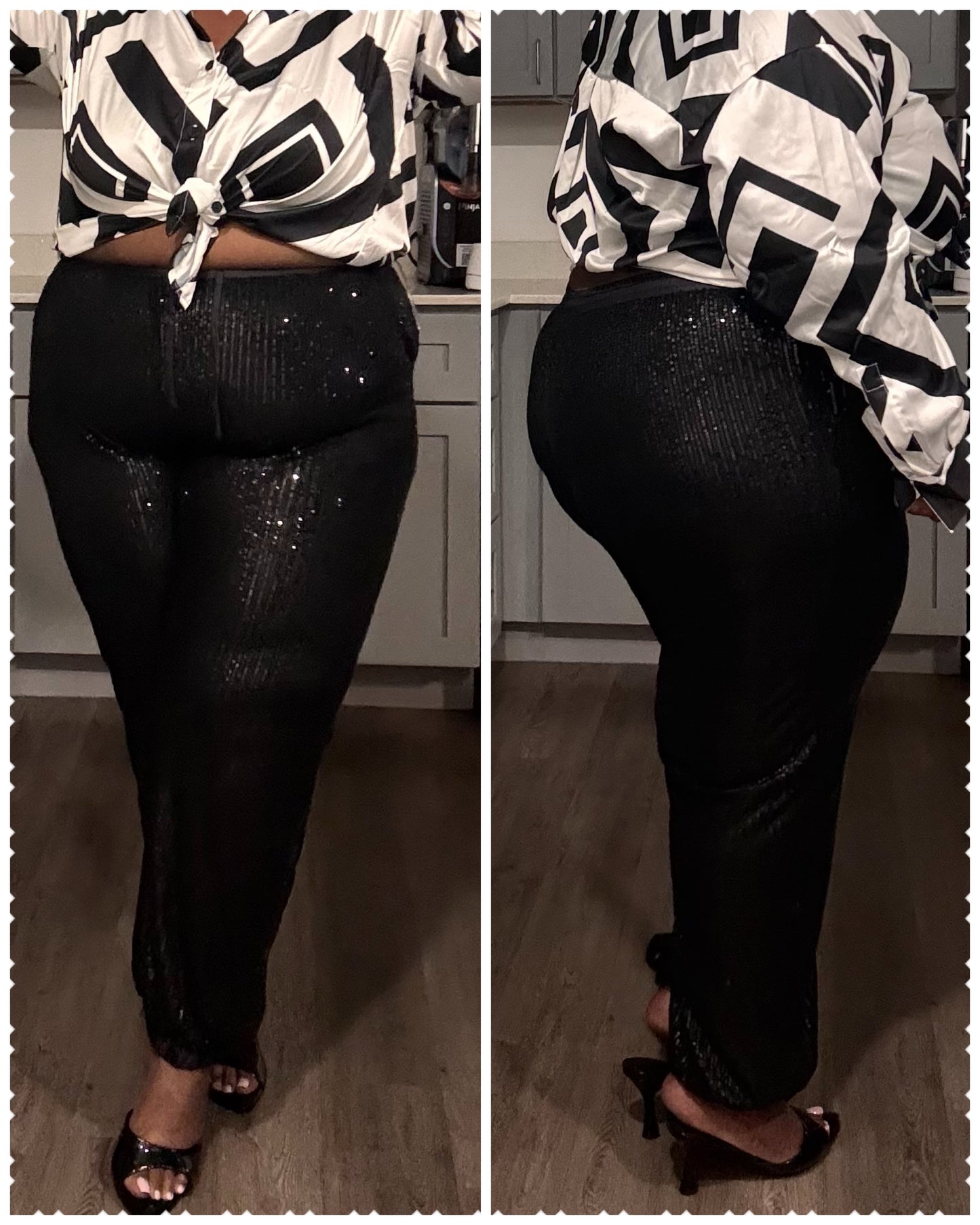 PLUS SIZE ELASTIC WAIST FRONT POCKETS JOGGER SEQUINS PANTS
