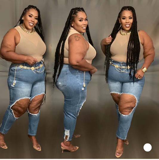 PLUS SIZE Cut Out Thighs Denim Jeans