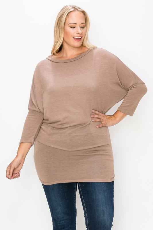 PLUS SIZE DOLMAN SLEEVE TOP-TAUPE-54