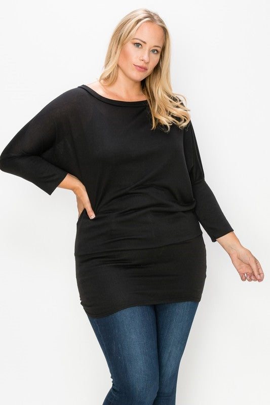 PLUS SIZE DOLMAN SLEEVE TOP-BLACK-54
