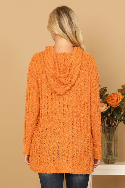 PLUS SIZE POPCORN TUNIC HOODIED SWEATER -MUSTARD