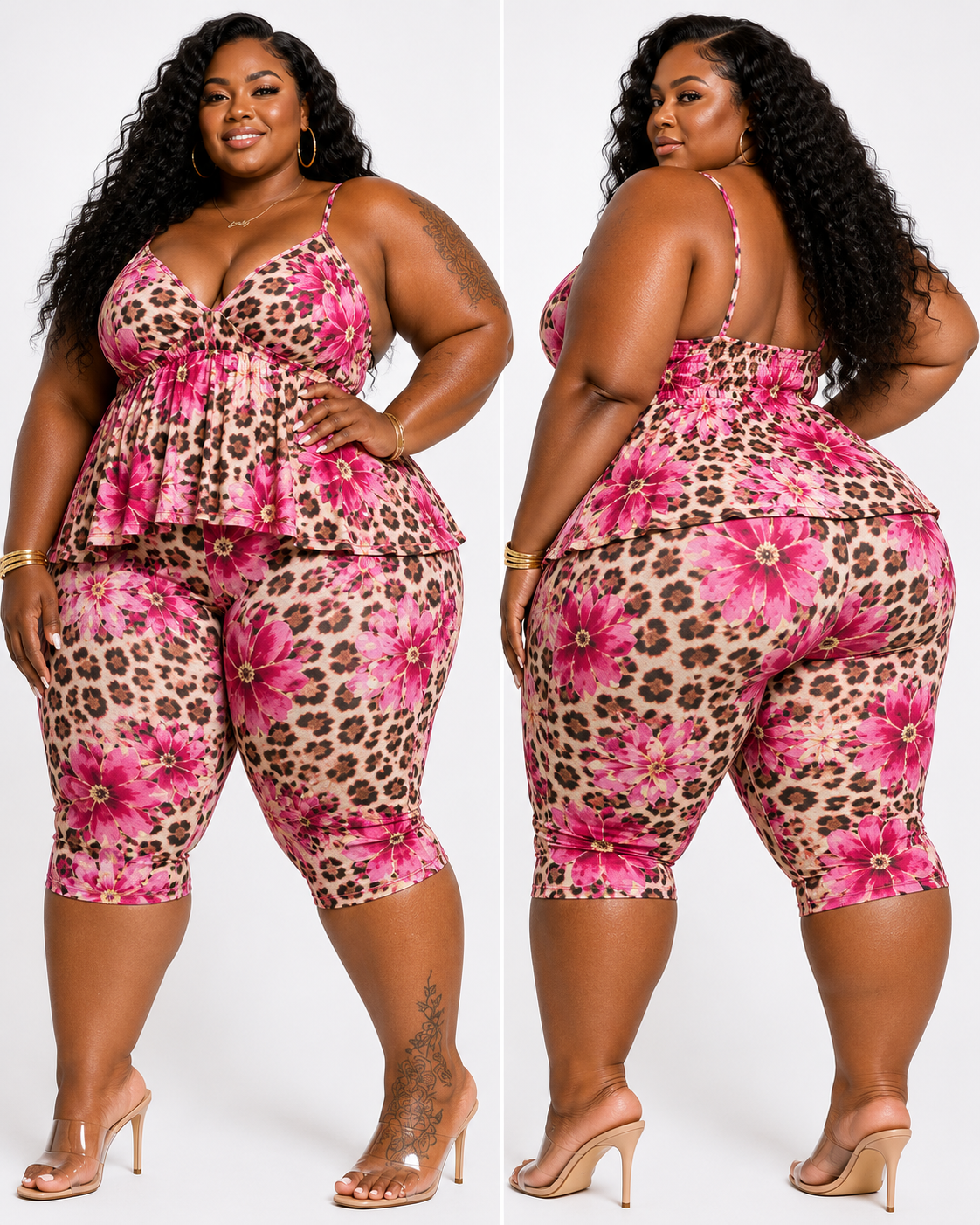 Plus Size "BEAUTIES ONLY"2-PIECE CAPRI SET-ANIMAL MIX-75