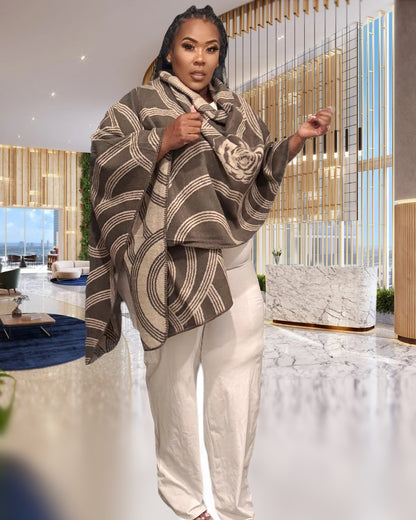 PLUS SIZE GEOMETRIC PRINT OPEN FRONT KIMONO-GREY