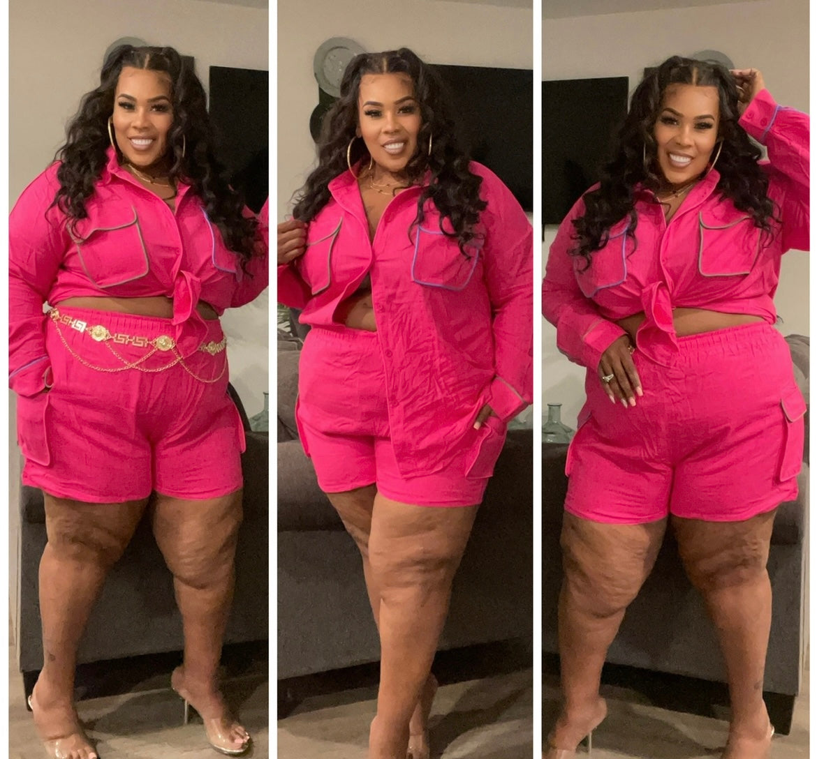 PLUS SIZE PRETTY IN PINK 2-PIECE SHORT SET