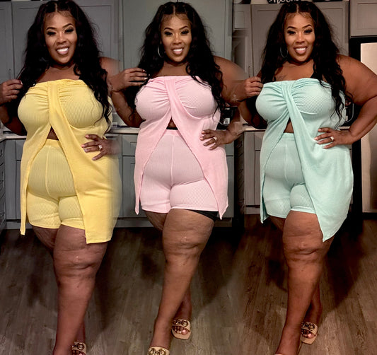 RIBBED HALTER TOP & 2-PIECE SHORT SET