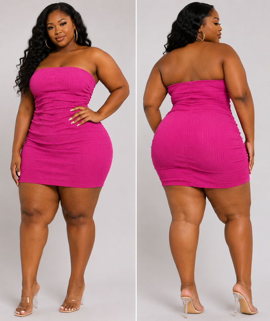 PLUS SIZE "SOFT LIFE"MINI DRESS-HOT PINK-64