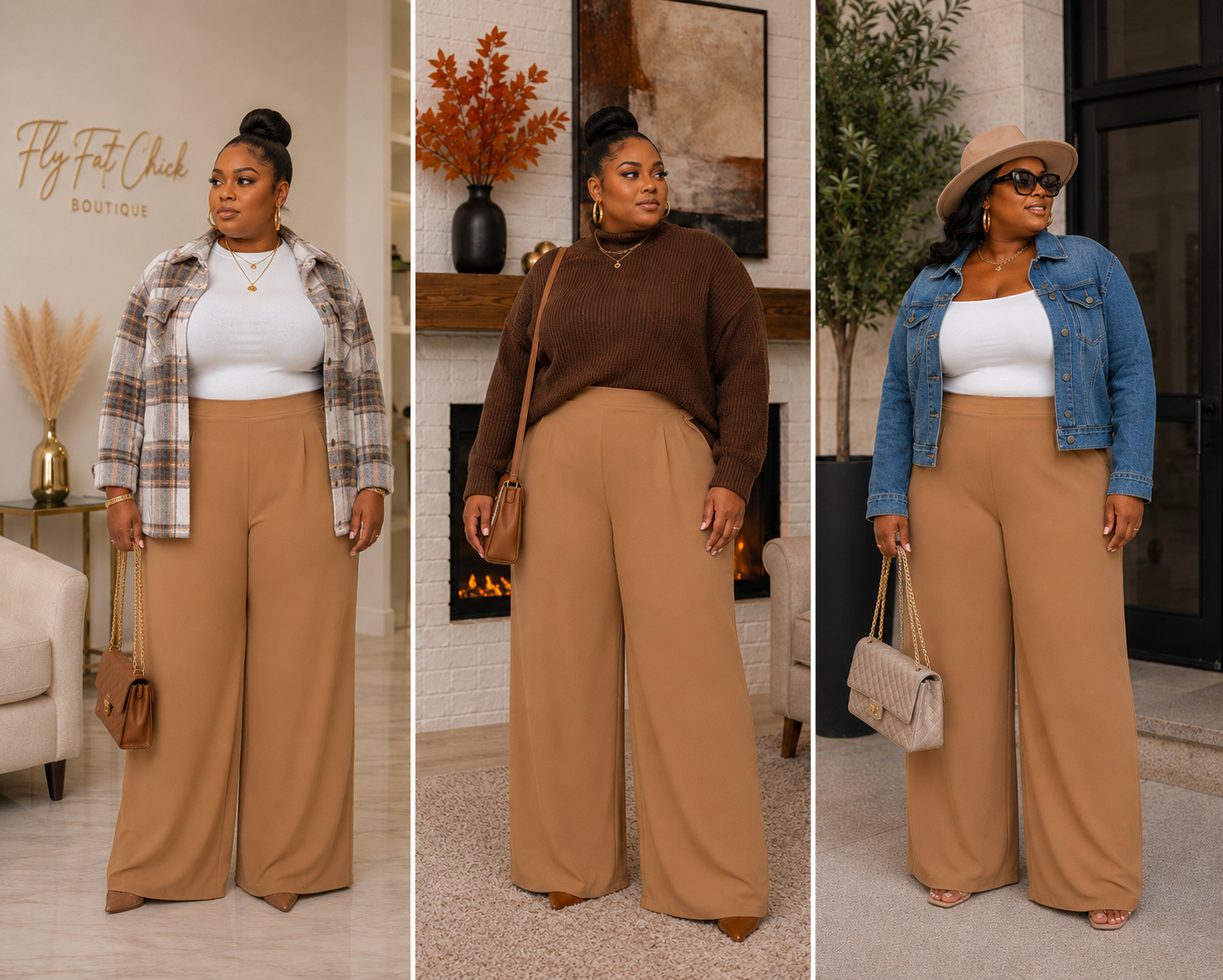 PLUS SIZE "CEO MOTION" STRETCHY PALAZZO PANTS-MOCHA-42