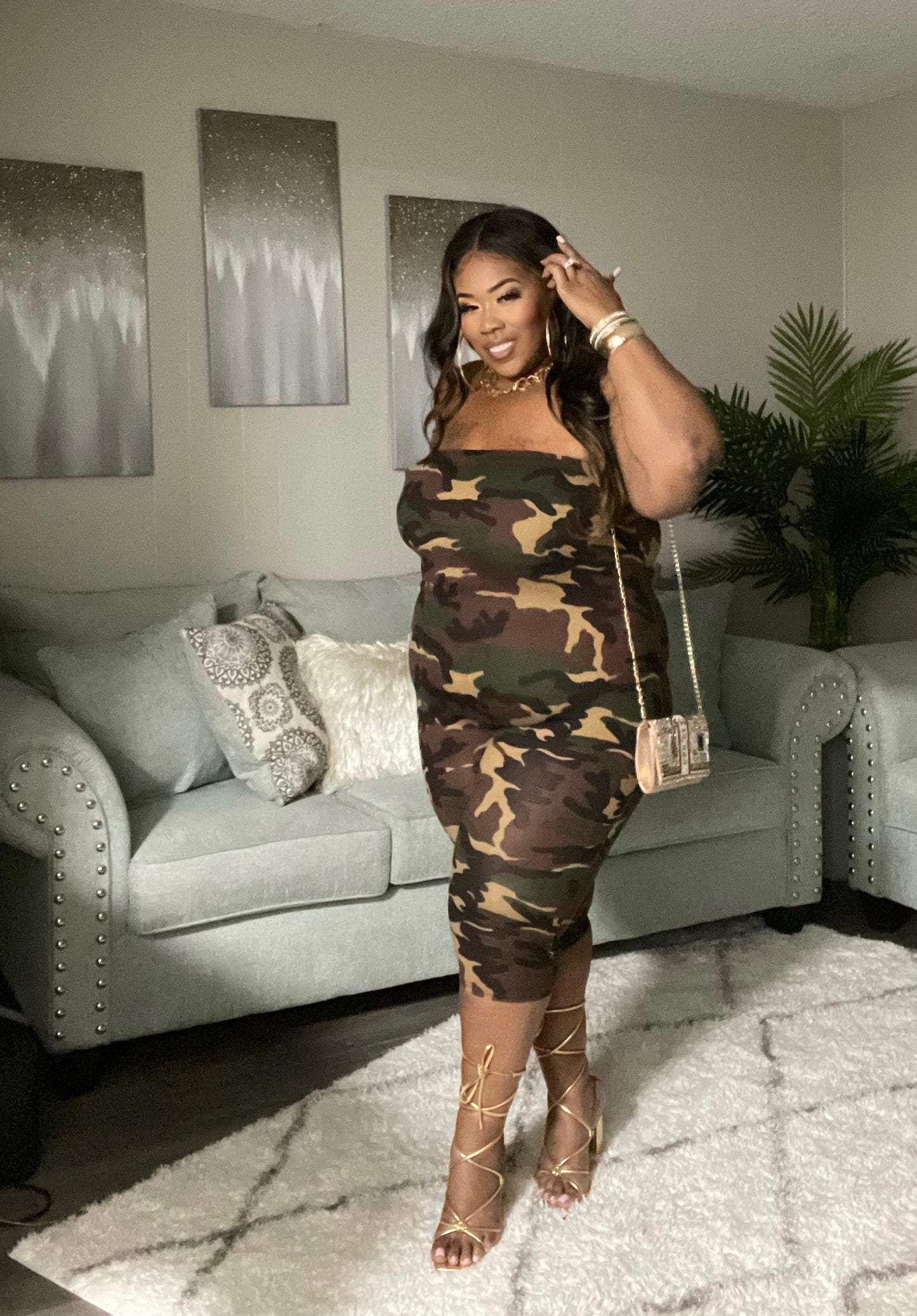 PLUS SIZE HALTER CAMO CAPRI ROMPER
