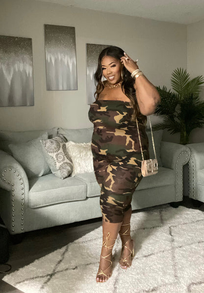 PLUS SIZE HALTER CAMO CAPRI ROMPER