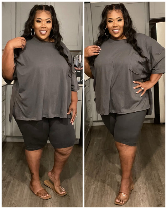 PLUS SIZE "NOTHING TO WEAR" 2 PIECE-SET-CHARCOAL GREY