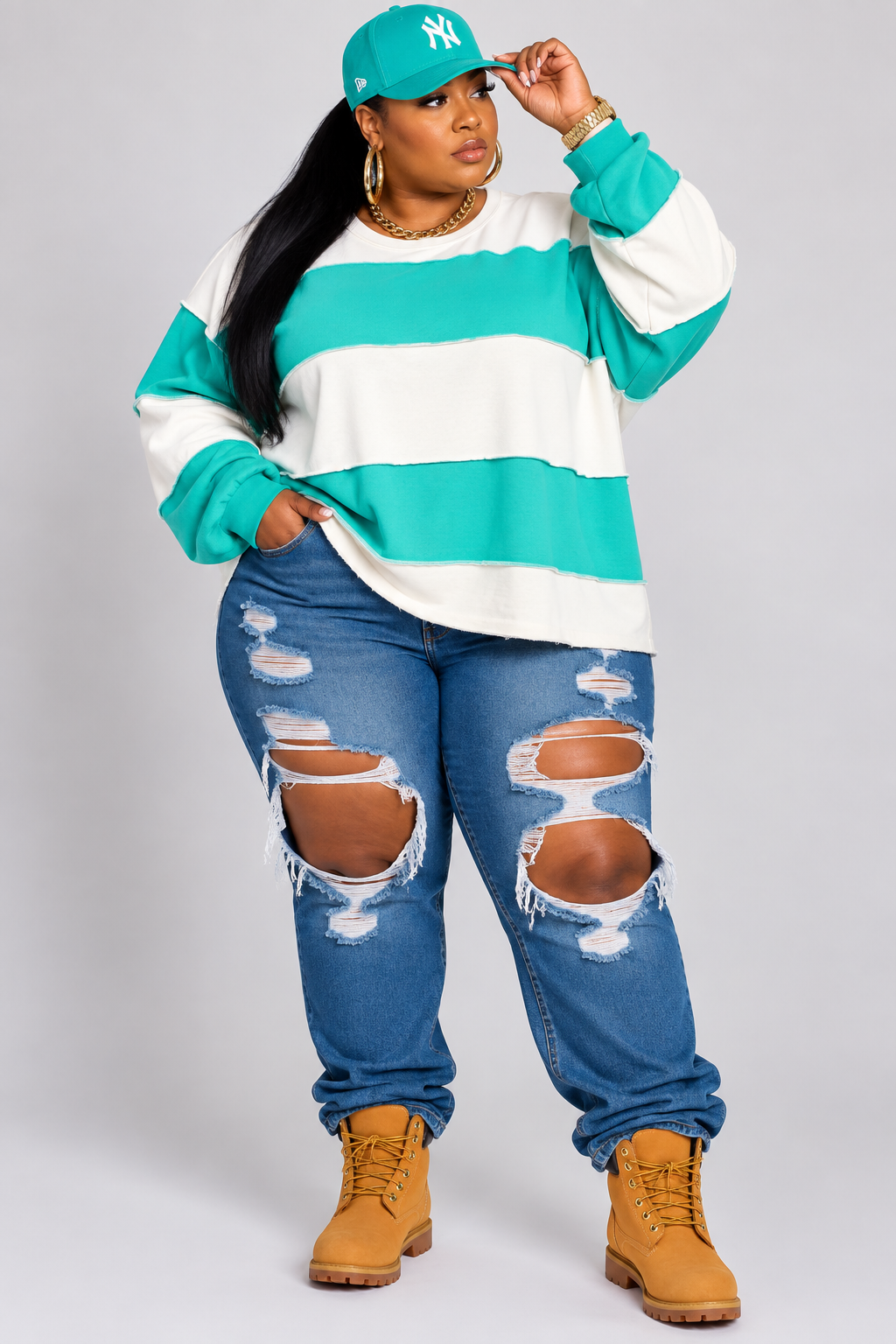 PLUS SIZE "BIG FINE ISH" TOP-TURQUOISE