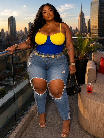 PLUS SIZE Cut Out Thighs Denim Jeans-39