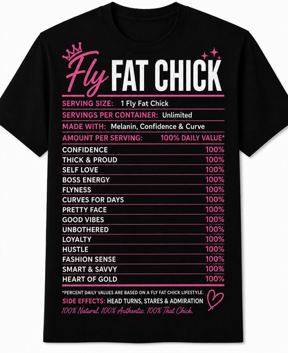 Plus Size FlyFat Chick "THE INGREDIENTS" TEE-BLACK