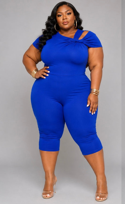 PLUS SIZE :BADDIE CAPRI ROMPER"-ROYAL BLUE-14