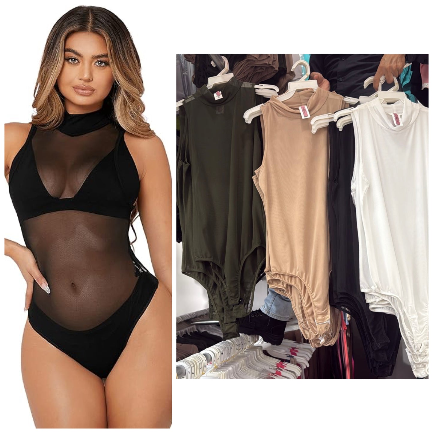 PLUS SIZE MESH SLEEVLESS BODYSUIT